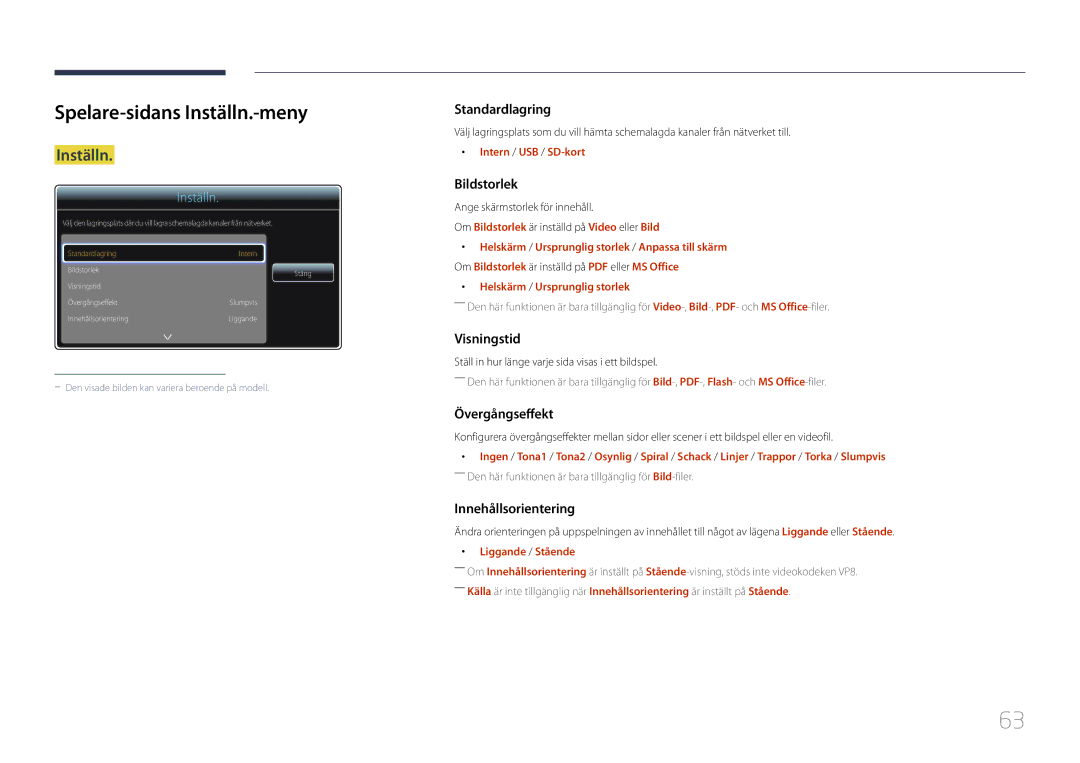 Samsung LH48DHEPLGC/EN manual Spelare-sidans Inställn.-meny, Intern / USB / SD-kort, Helskärm / Ursprunglig storlek 