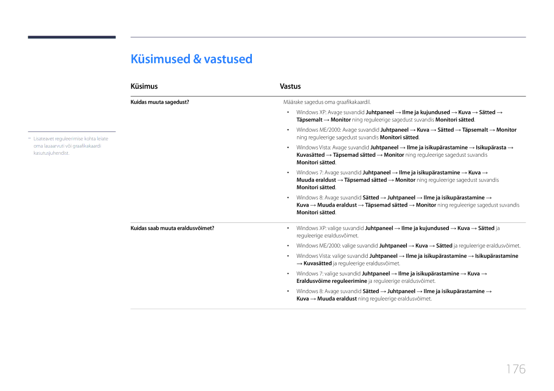 Samsung LH75DMEPLGC/EN, LH48DMEPLGC/EN Küsimused & vastused, 176, Küsimus Vastus, Kuidas muuta sagedust?, Monitori sätted 