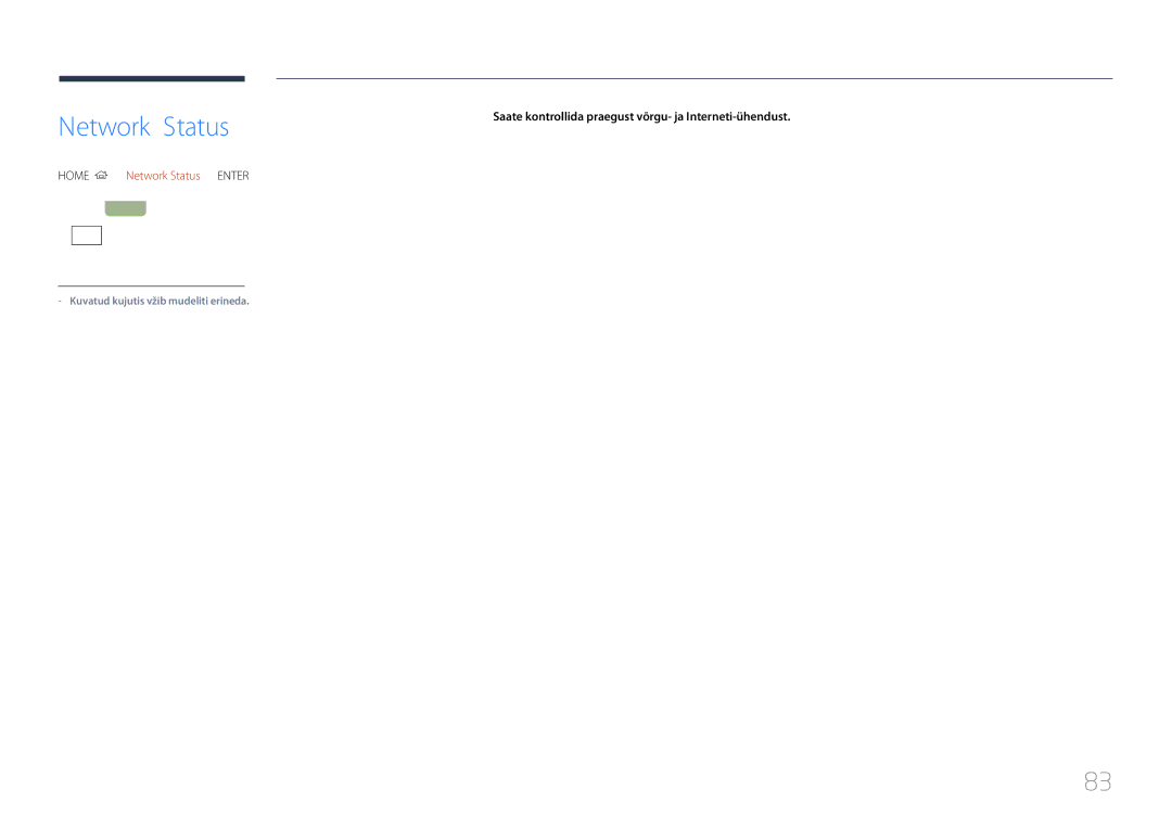 Samsung LH40DMEPLGC/EN, LH48DMEPLGC/EN manual Network Status, Saate kontrollida praegust võrgu- ja Interneti-ühendust 