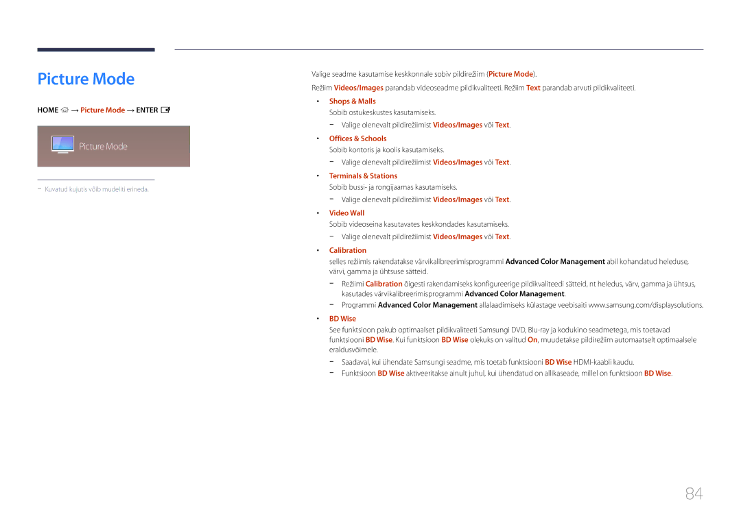 Samsung LH55DHEPLGC/EN, LH48DMEPLGC/EN, LH40DHEPLGC/EN, LH32DBEPLGC/EN, LH55DMEPLGC/EN, LH55DBEPLGC/EN manual Picture Mode 