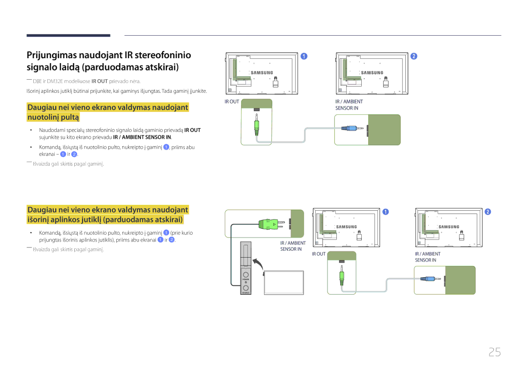 Samsung LH48DBEPLGC/EN, LH48DMEPLGC/EN, LH40DHEPLGC/EN manual Daugiau nei vieno ekrano valdymas naudojant nuotolinį pultą 