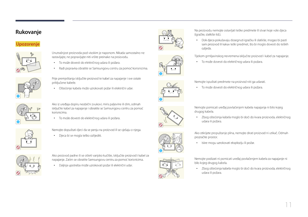 Samsung LH40DHEPLGC/EN, LH48DMEPLGC/EN manual Rukovanje, Daljnja upotreba može uzrokovati požar ili električni udar 