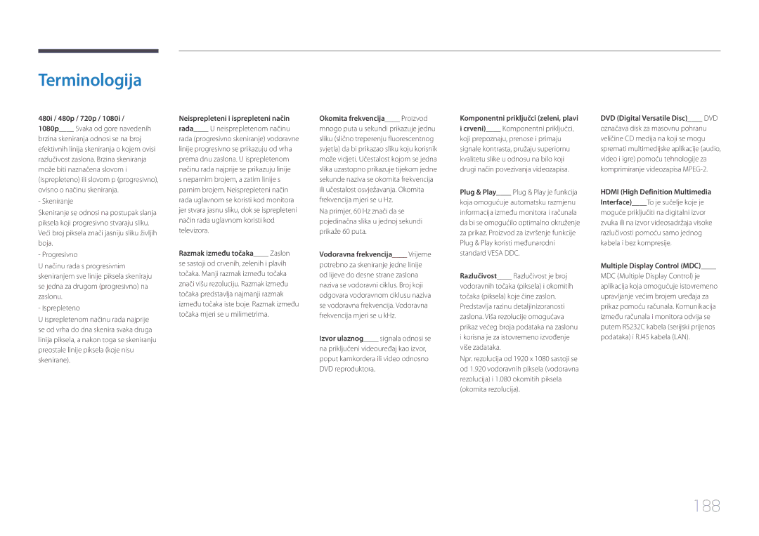 Samsung LH32DMEPLGC/EN, LH48DMEPLGC/EN, LH40DHEPLGC/EN, LH55DMEPLGC/EN, LH55DBEPLGC/EN, LH40DMEPLGC/EN manual Terminologija, 188 