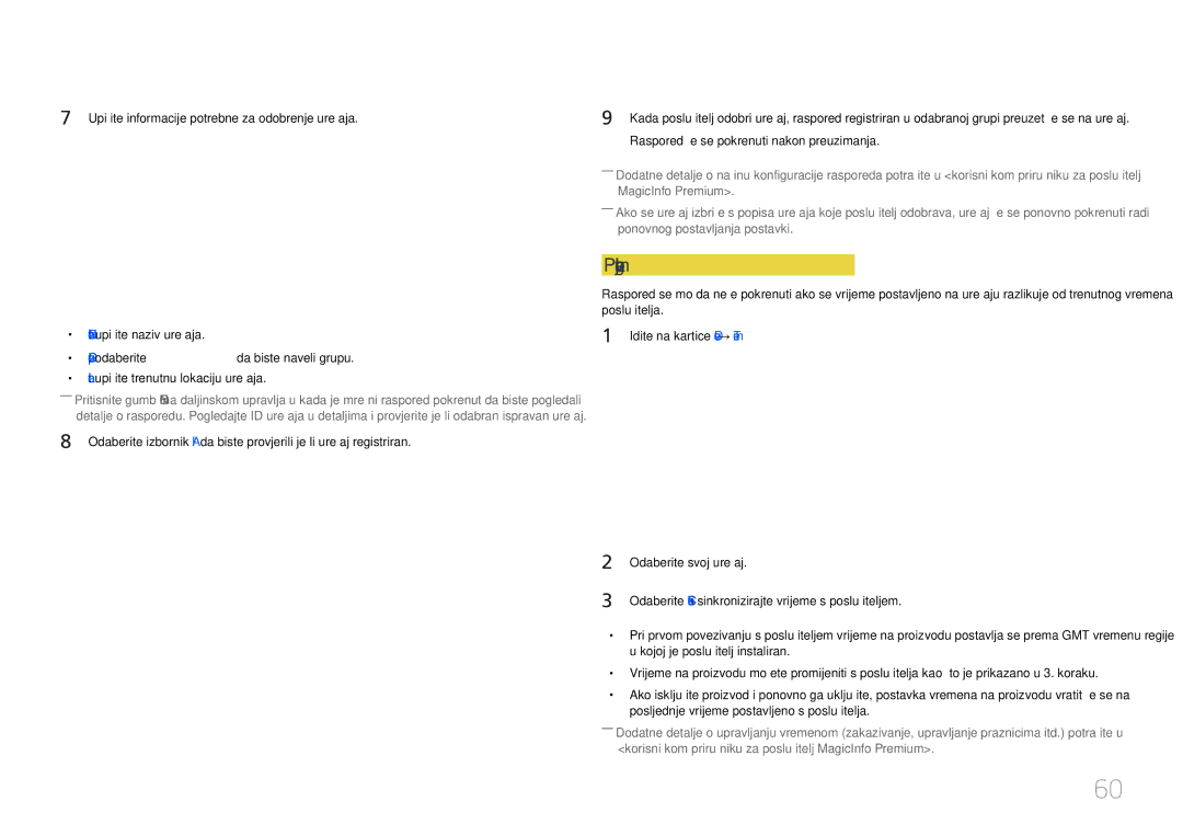 Samsung LH48DMEPLGC/EN, LH40DHEPLGC/EN, LH55DMEPLGC/EN, LH55DBEPLGC/EN, LH40DMEPLGC/EN manual Postavljanje trenutnog vremena 