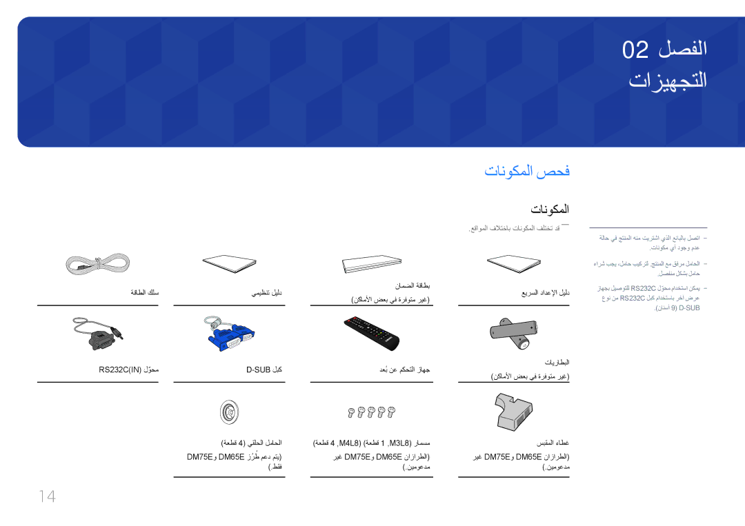 Samsung LH65DMEPLGC/XS, LH48DMEPLGC/EN, LH55DMEPLGC/EN, LH40DMEPLGC/EN, LH55DHEPLGC/EN, LH65DMEPLGC/EN تازيهجتلا, تانوكملا صحف 