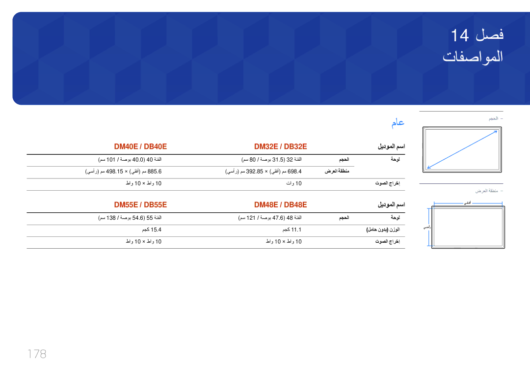 Samsung LH40DMEPLGC/EN, LH48DMEPLGC/EN, LH55DMEPLGC/EN, LH55DHEPLGC/EN, LH65DMEPLGC/EN manual تافصاوملا, 178, ليدوملا مسا 