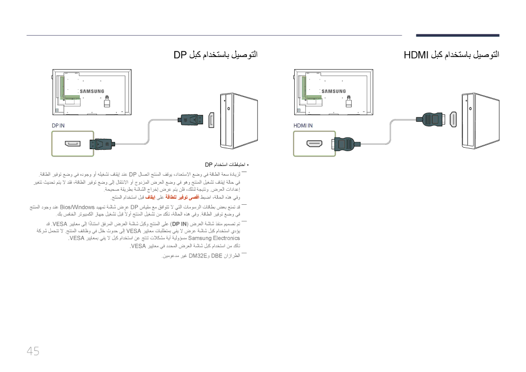 Samsung LH55DMEPLGC/EN, LH48DMEPLGC/EN, LH40DMEPLGC/EN, LH55DHEPLGC/EN Dp لبك مادختساب ليصوتلا, Hdmi لبك مادختساب ليصوتلا 