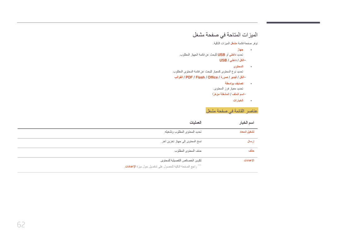 Samsung LH55DHEPLGC/NG, LH48DMEPLGC/EN manual لغشم ةحفص يف ةحاتملا تازيملا, لغشم ةحفص يف ةمئاقلا رصانع, تايلمعلا رايخلا مسا 