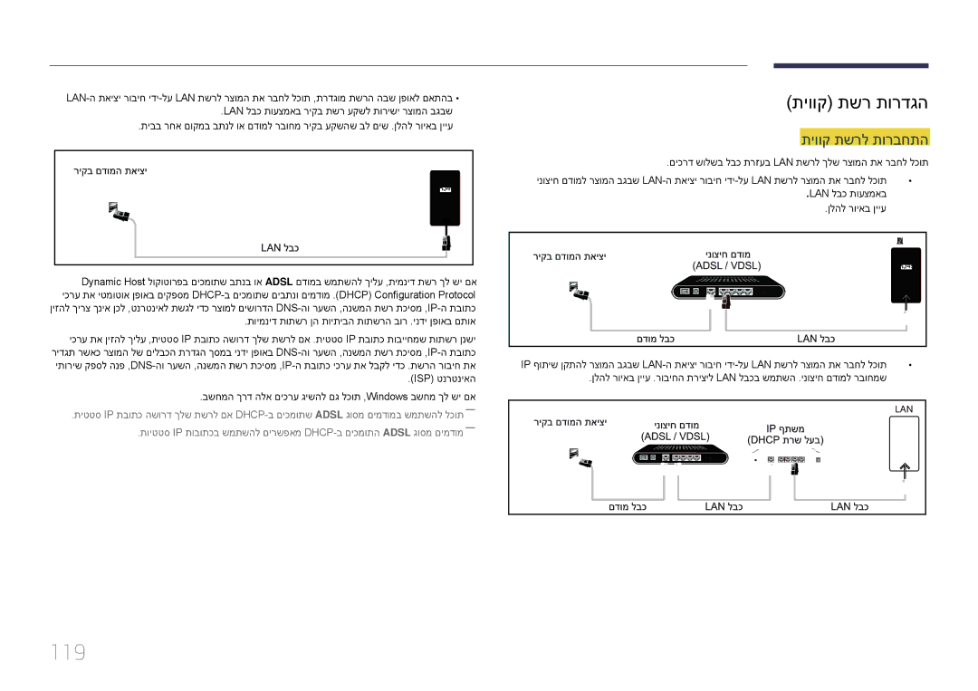 Samsung LH32DMEPLGC/EN, LH48DMEPLGC/EN, LH55DMEPLGC/EN, LH40DMEPLGC/EN manual 119, תיווק תשר תורדגה, תיווק תשרל תורבחתה 