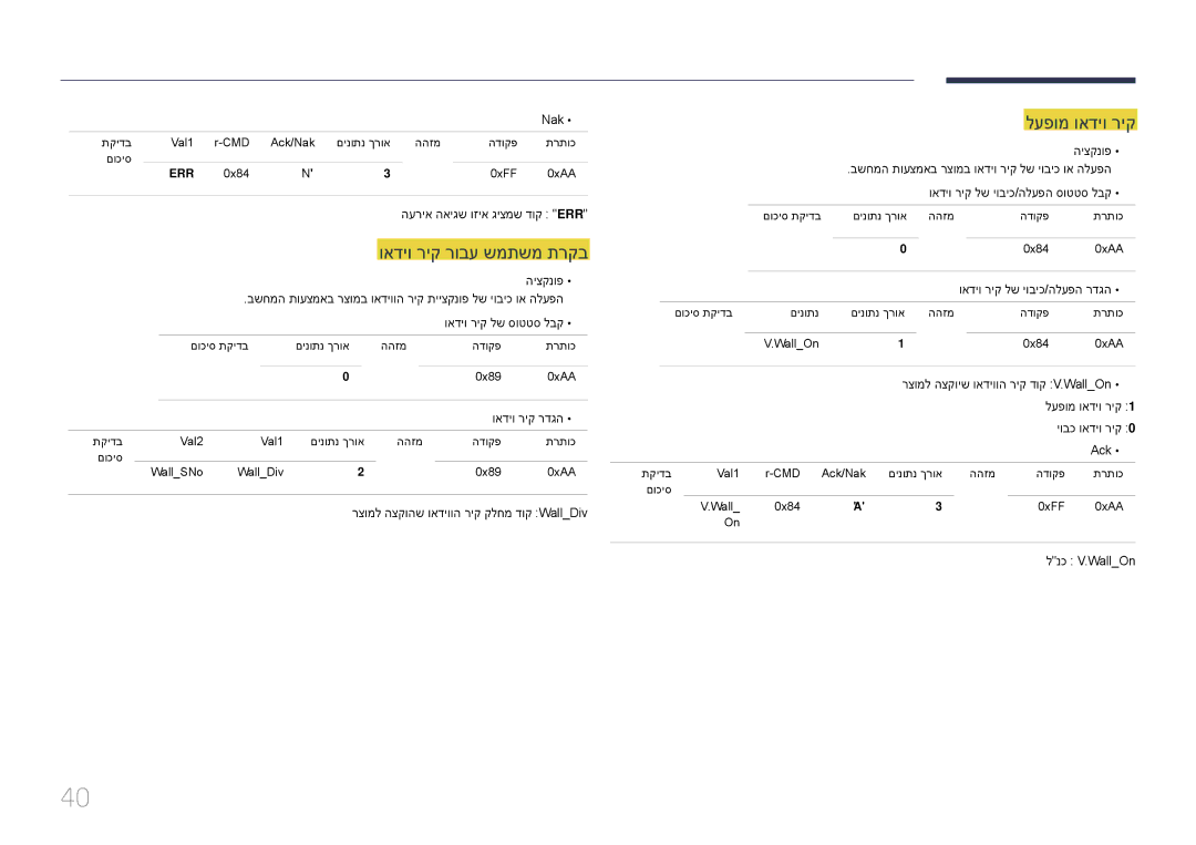 Samsung LH40DMEPLGC/EN, LH48DMEPLGC/EN, LH55DMEPLGC/EN, LH55DHEPLGC/EN manual ואדיו ריק רובע שמתשמ תרקב, לעפומ ואדיו ריק 