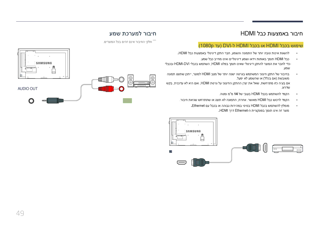 Samsung LH40DMEPLGC/CH, LH48DMEPLGC/EN, LH55DMEPLGC/EN Hdmi לבכ תועצמאב רוביח, 1080p דע DVI-ל Hdmi לבכב וא Hdmi לבכב שומיש 