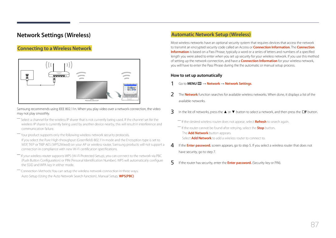 Samsung LH40EBDELGW/EN manual Network Settings Wireless, Connecting to a Wireless Network, How to set up automatically 