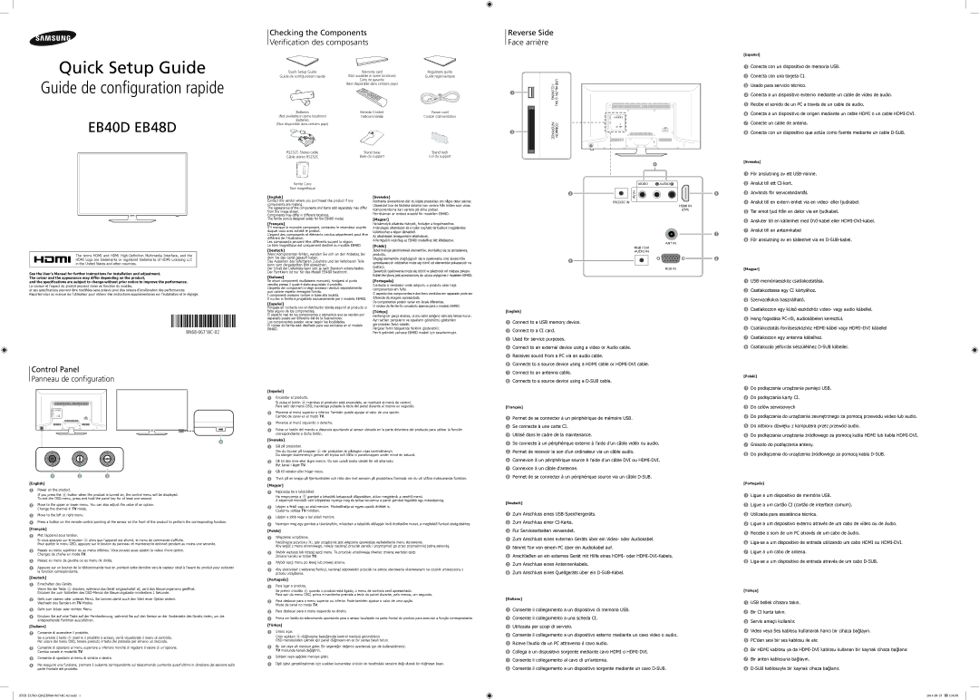 Samsung LH40EBDELGW/EN manual Control Panel Panneau de conﬁguration, Checking the Components Veriﬁcation des composants 