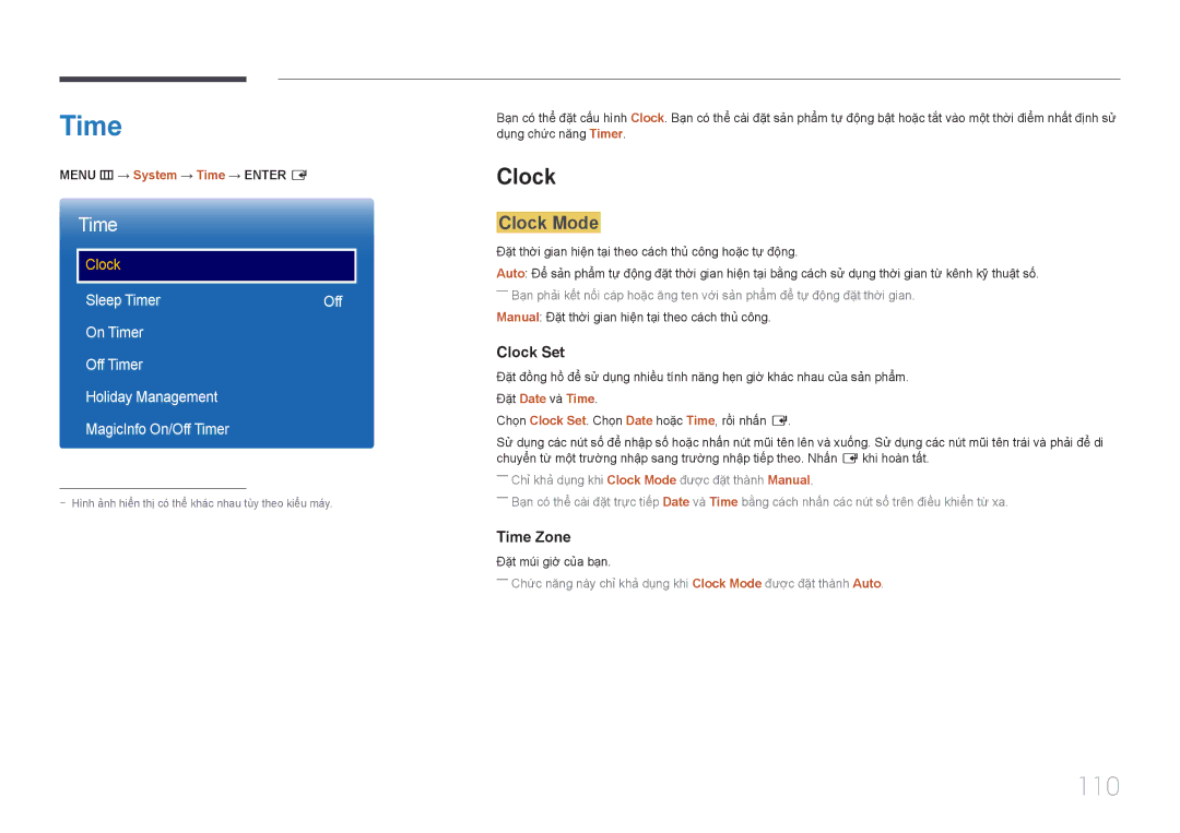 Samsung LH48EBDWLGW/XV, LH40EBDWLGW/XV manual Time, 110, Clock Mode 