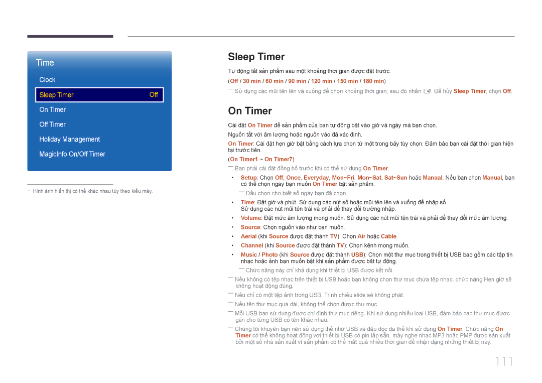 Samsung LH40EBDWLGW/XV, LH48EBDWLGW/XV manual 111, Sleep Timer, On Timer1 ~ On Timer7 