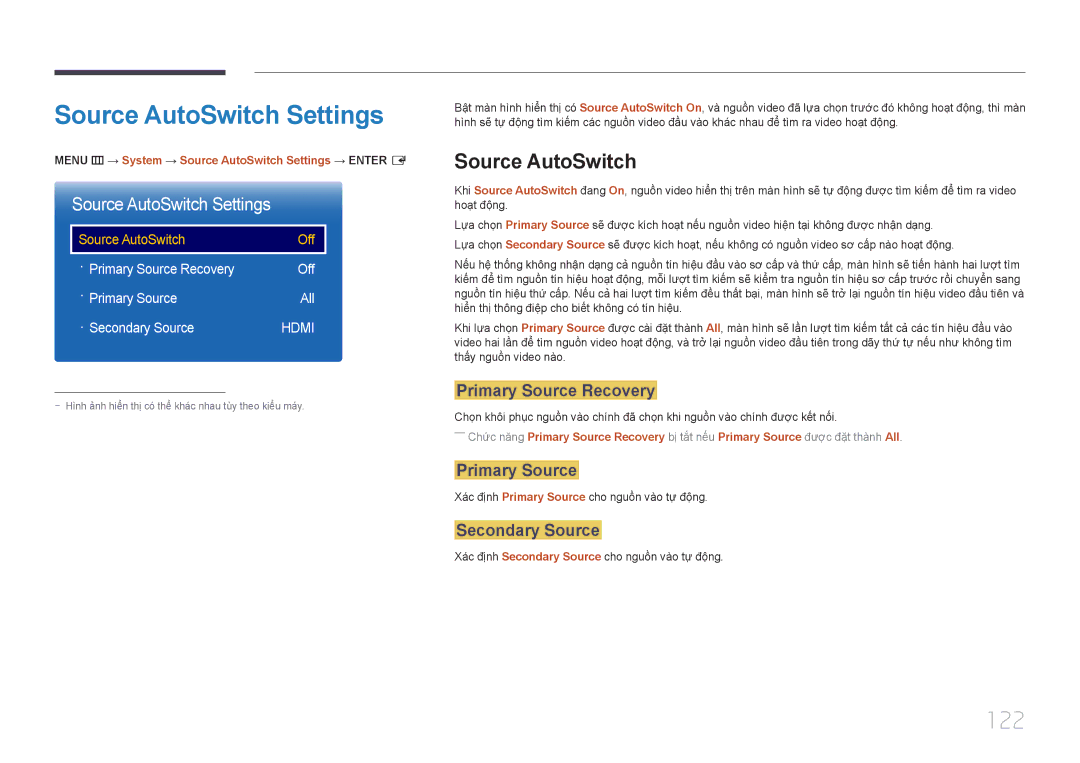 Samsung LH48EBDWLGW/XV, LH40EBDWLGW/XV manual Source AutoSwitch Settings, 122 