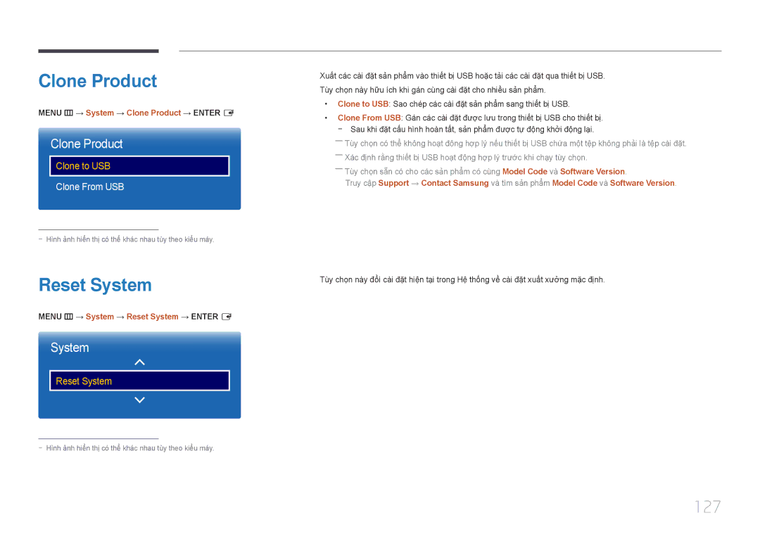 Samsung LH40EBDWLGW/XV, LH48EBDWLGW/XV manual Clone Product, Reset System, 127 