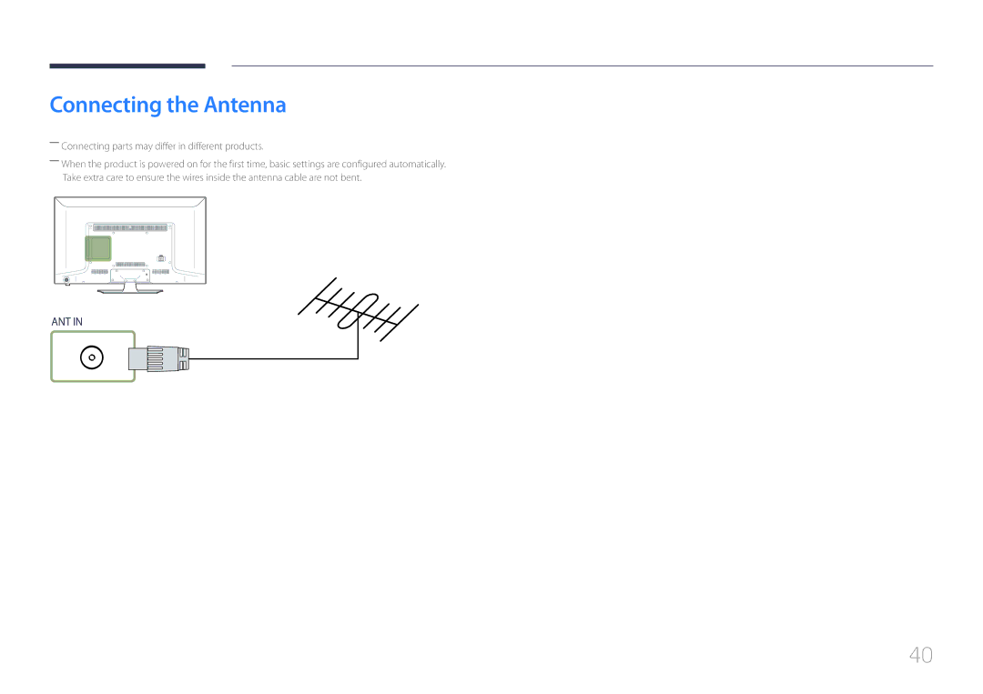 Samsung LH48EBDWLGW/XV, LH40EBDWLGW/XV manual Connecting the Antenna 