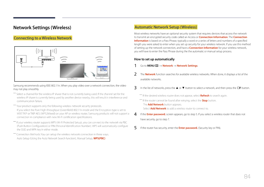 Samsung LH48EBDWLGW/XV manual Network Settings Wireless, Connecting to a Wireless Network, How to set up automatically 