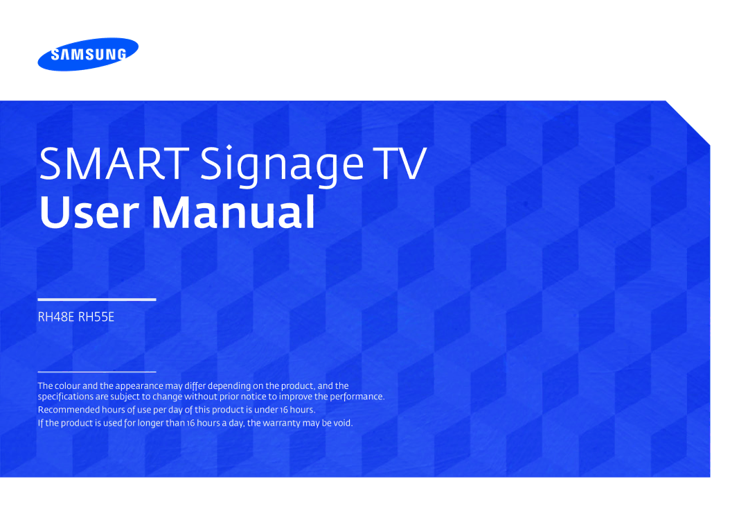 Samsung LH55RHEELGW/EN, LH48RHEELGW/EN, LH55RHEELGW/XE manual Smart Signage TV 