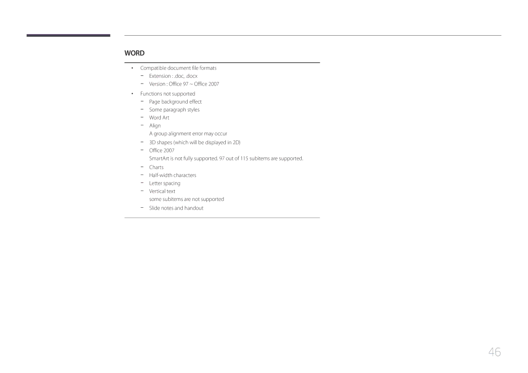 Samsung LH55RHEELGW/EN, LH48RHEELGW/EN, LH55RHEELGW/XE manual Word 