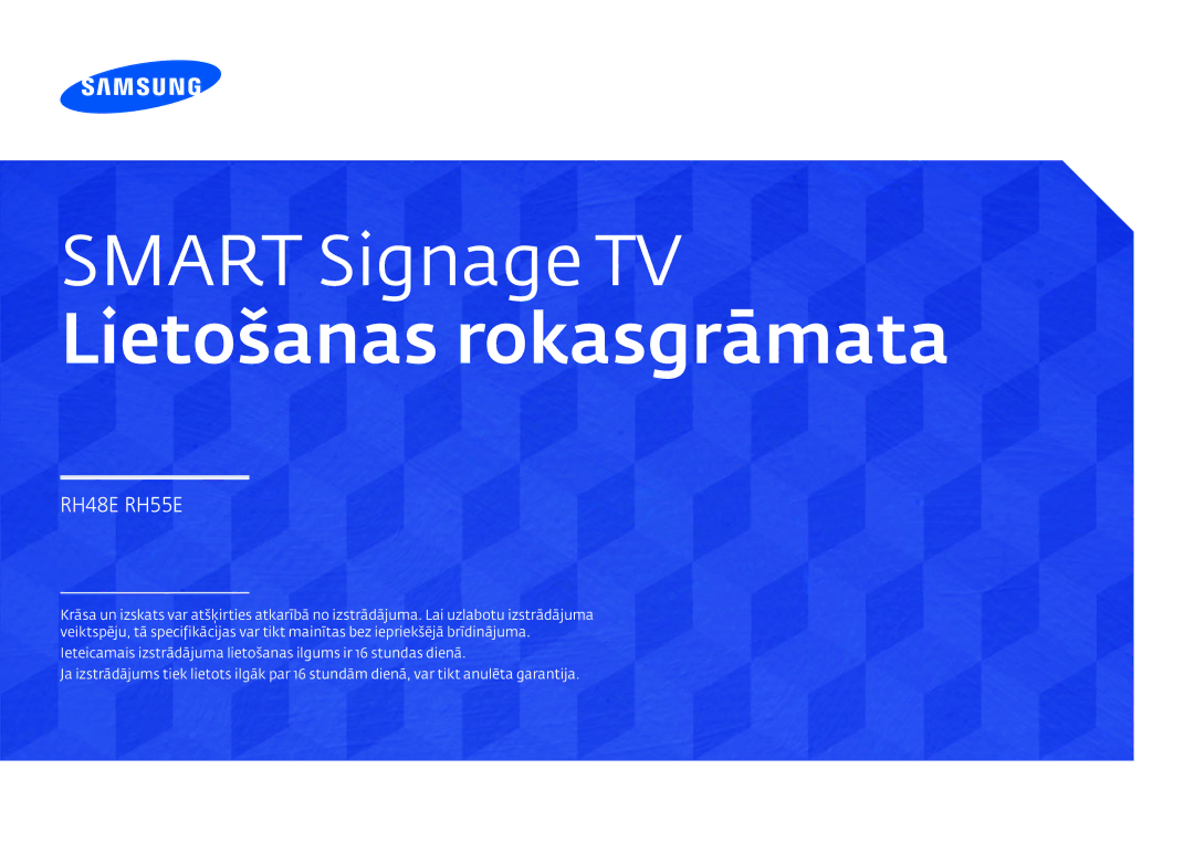 Samsung LH55RHEELGW/EN, LH48RHEELGW/EN manual Smart Signage TV Lietošanas rokasgrāmata 