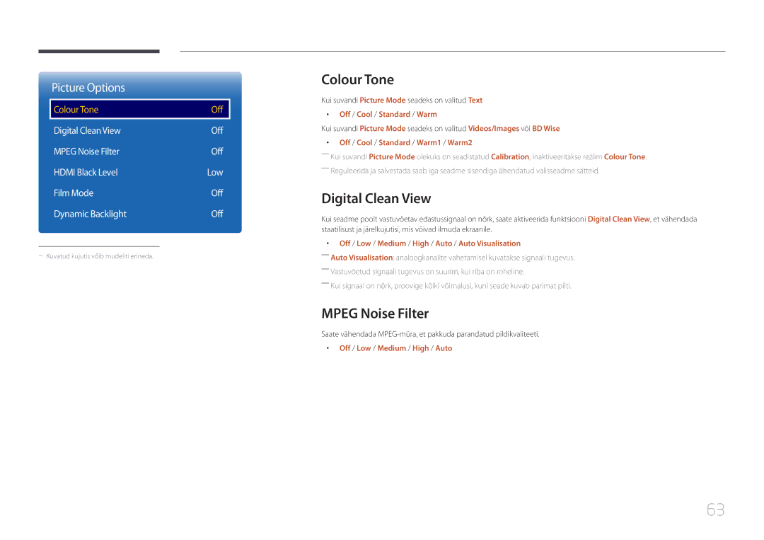 Samsung LH55RHEELGW/EN, LH48RHEELGW/EN manual Colour Tone, Digital Clean View, Mpeg Noise Filter 