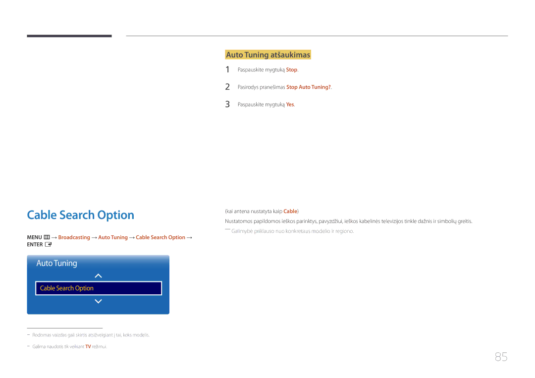 Samsung LH55RHEELGW/EN, LH48RHEELGW/EN manual Cable Search Option, Auto Tuning atšaukimas 