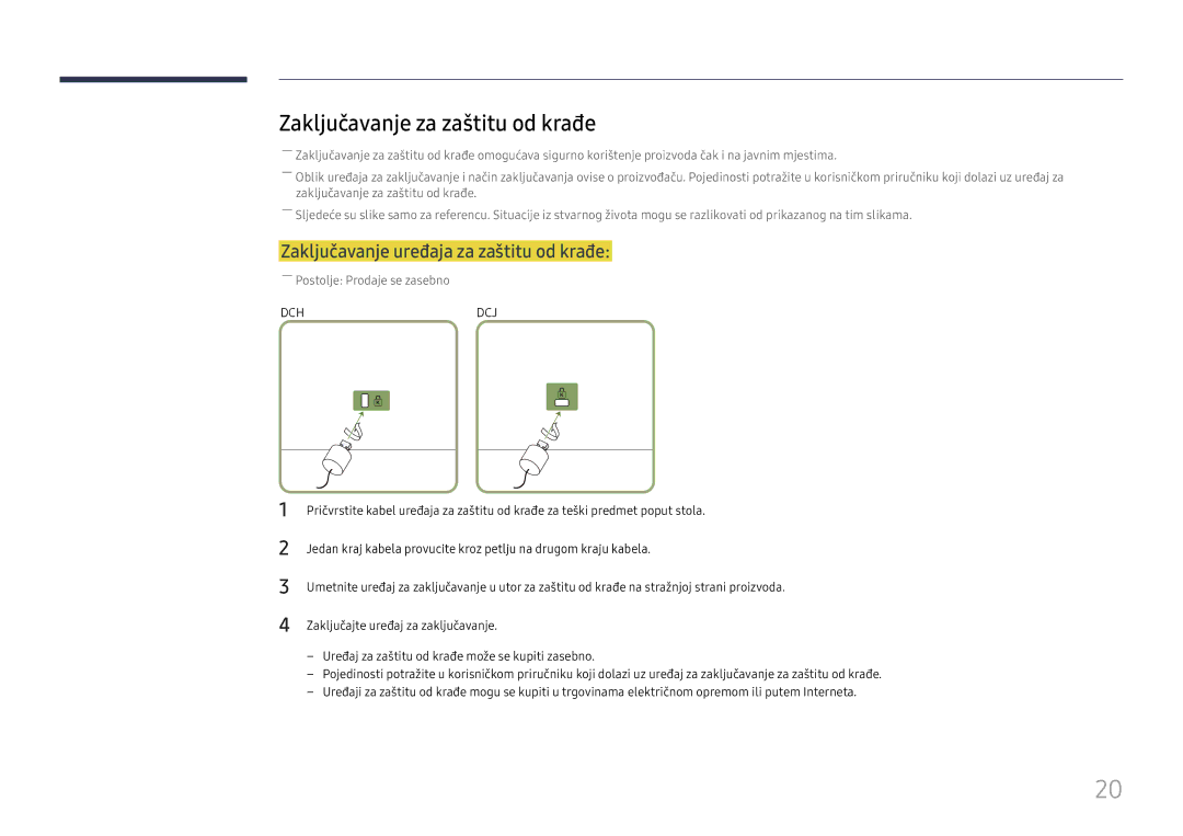 Samsung LH49DCHPLGC/EN manual Zaključavanje za zaštitu od krađe, Zaključavanje uređaja za zaštitu od krađe 