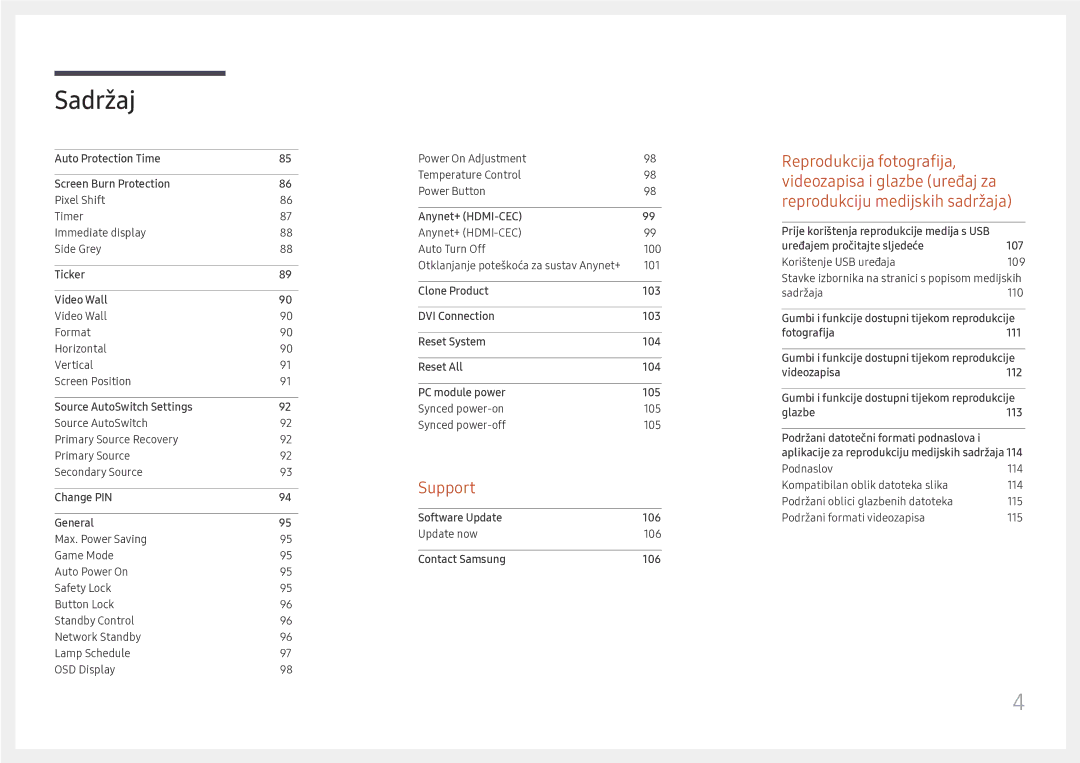 Samsung LH49DCHPLGC/EN manual Support 