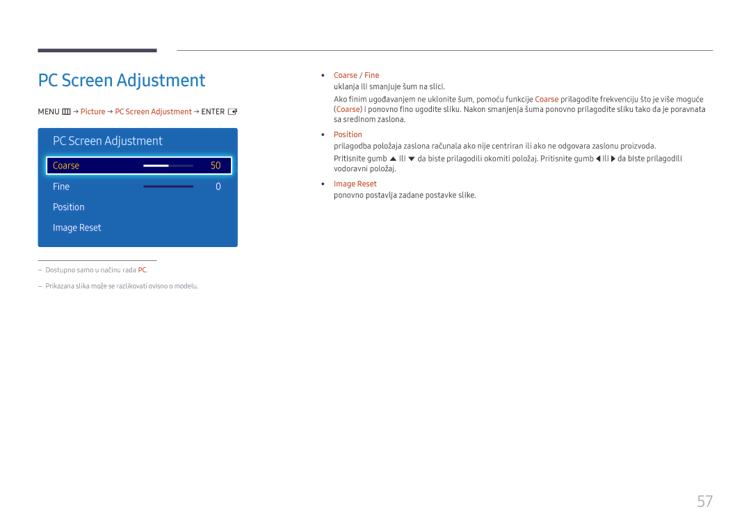 Samsung LH49DCHPLGC/EN manual PC Screen Adjustment, Fine Position Image Reset 