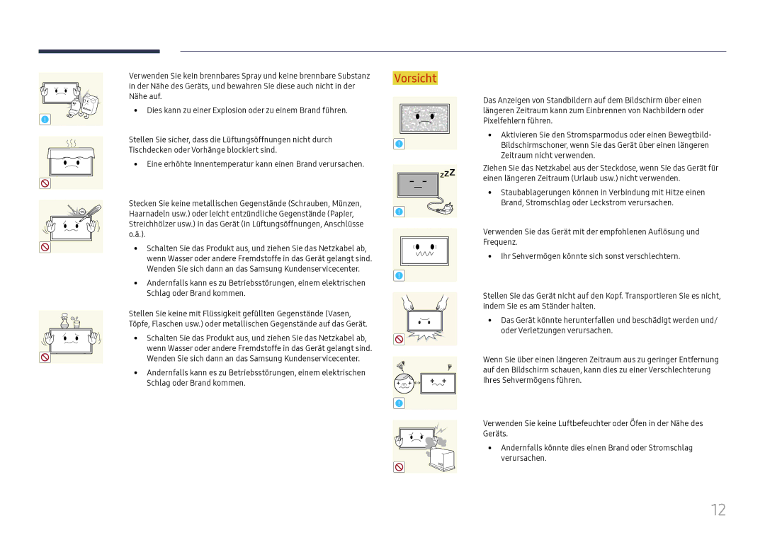 Samsung LH49DCJPLGC/EN, LH43DCJPLGC/EN, LH49DCHPLGC/EN manual Stecken Sie keine metallischen Gegenstände Schrauben, Münzen 