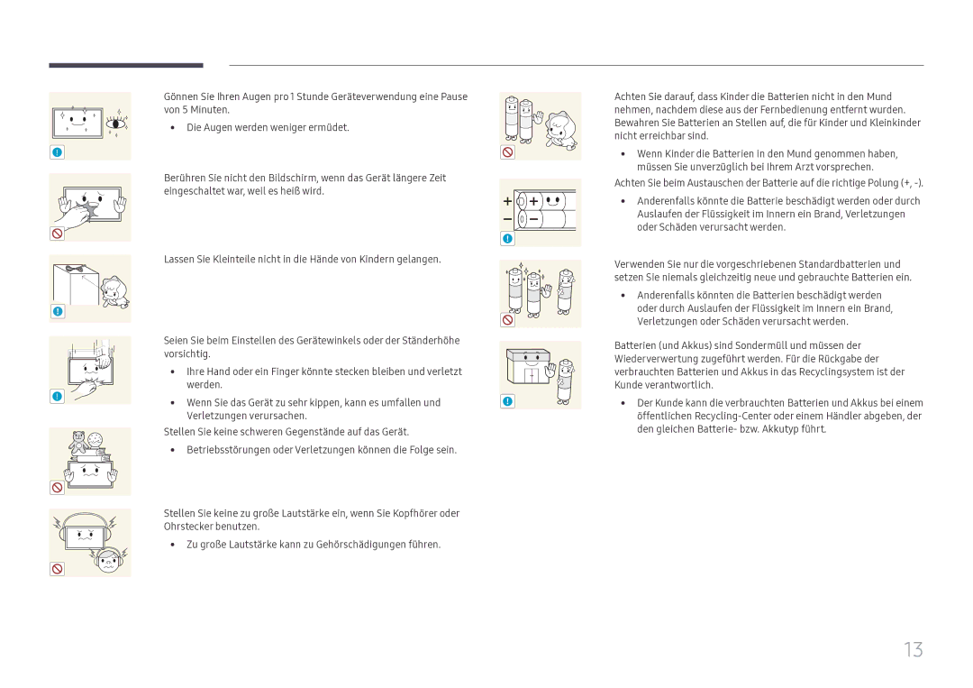 Samsung LH43DCJPLGC/EN, LH49DCJPLGC/EN, LH49DCHPLGC/EN manual Betriebsstörungen oder Verletzungen können die Folge sein 