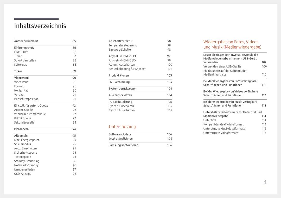 Samsung LH43DCJPLGC/EN, LH49DCJPLGC/EN, LH49DCHPLGC/EN manual Unterstützung 