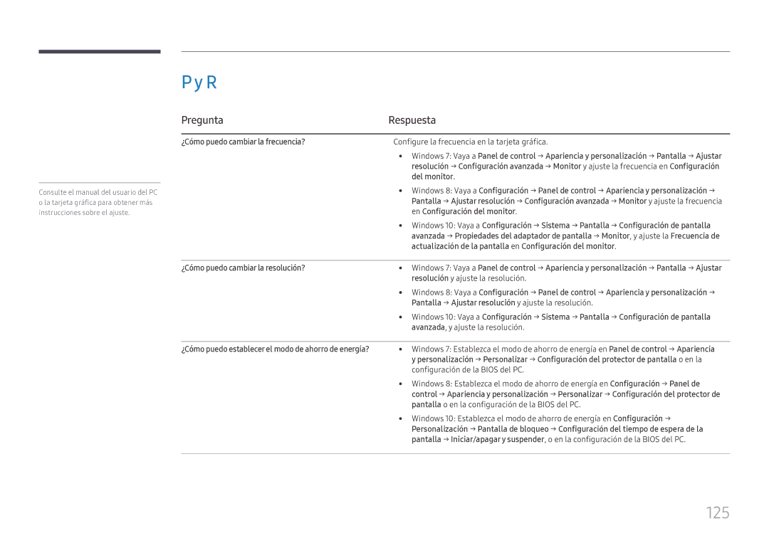 Samsung LH49DCHPLGC/EN, LH49DCJPLGC/EN, LH43DCJPLGC/EN manual 125, Pregunta Respuesta 