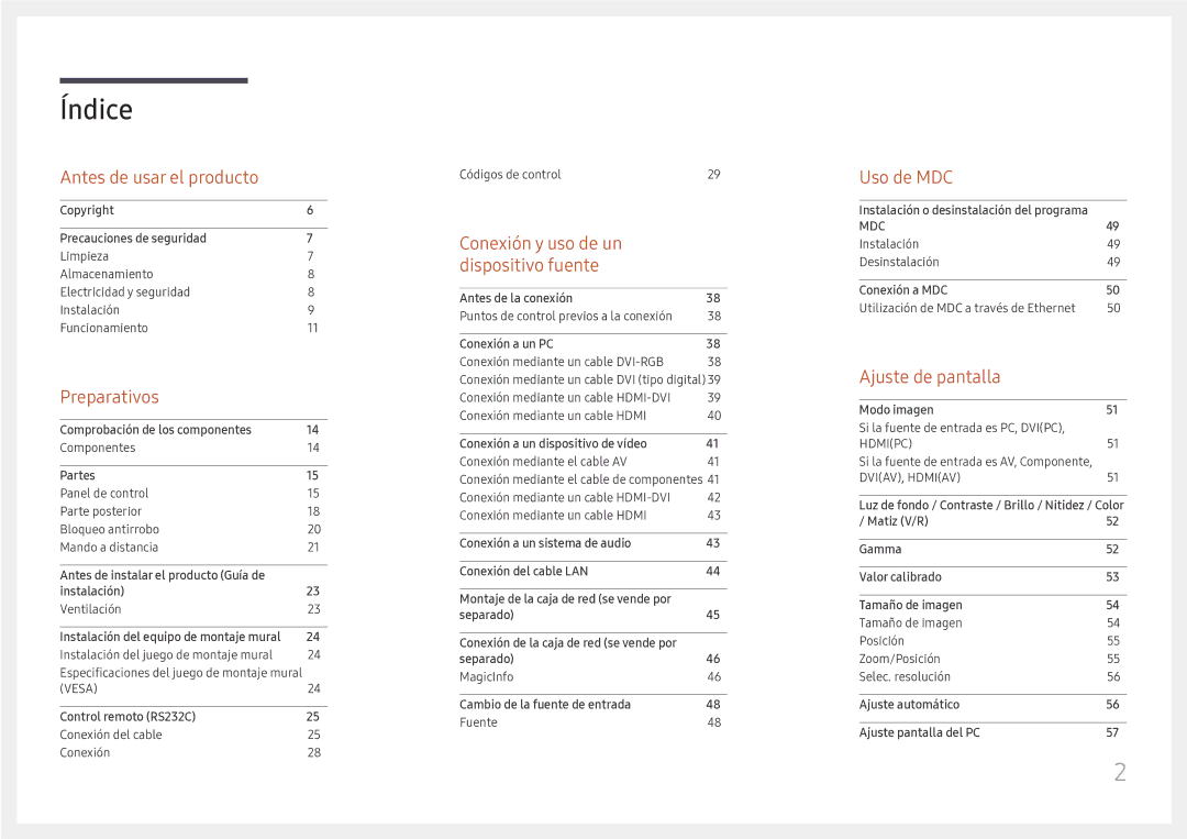 Samsung LH49DCHPLGC/EN, LH49DCJPLGC/EN, LH43DCJPLGC/EN manual Índice 