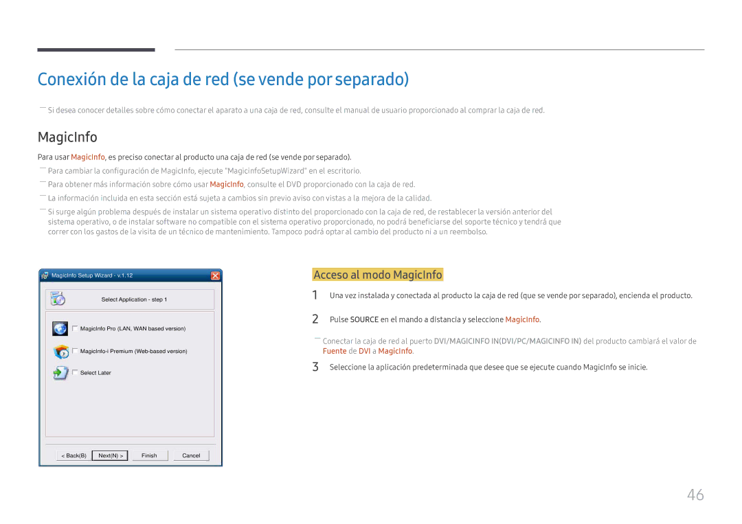 Samsung LH43DCJPLGC/EN, LH49DCJPLGC/EN manual Conexión de la caja de red se vende por separado, Acceso al modo MagicInfo 