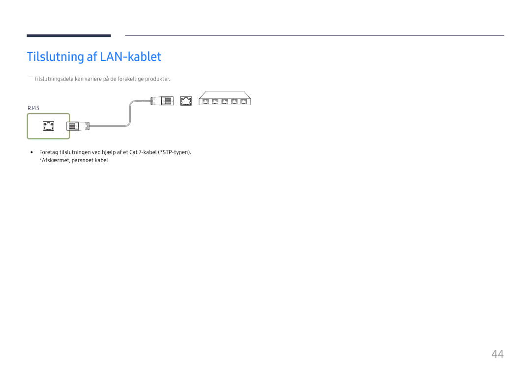 Samsung LH49DCHPLGC/EN, LH49DCJPLGC/EN, LH43DCJPLGC/EN manual Tilslutning af LAN-kablet 