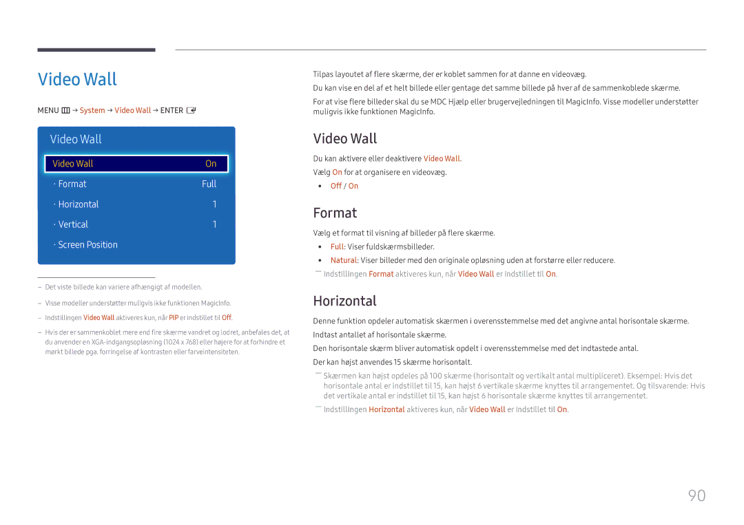 Samsung LH49DCJPLGC/EN, LH43DCJPLGC/EN, LH49DCHPLGC/EN manual Video Wall, Format, Horizontal 