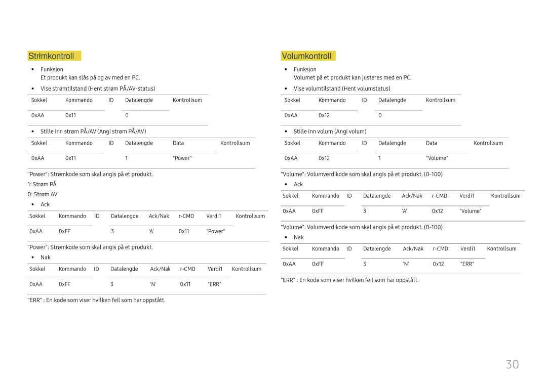 Samsung LH49DCJPLGC/EN, LH43DCJPLGC/EN, LH49DCHPLGC/EN manual Strømkontroll, Volumkontroll 