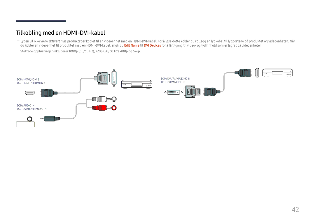 Samsung LH49DCJPLGC/EN, LH43DCJPLGC/EN, LH49DCHPLGC/EN manual Tilkobling med en HDMI-DVI-kabel 