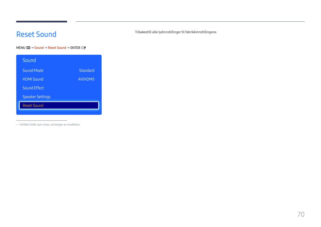 Samsung LH43DCJPLGC/EN, LH49DCJPLGC/EN manual Sound Effect Speaker Settings, Menu m → Sound → Reset Sound → Enter E 