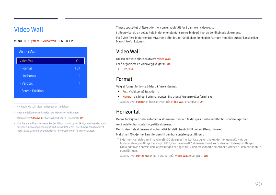 Samsung LH49DCJPLGC/EN, LH43DCJPLGC/EN, LH49DCHPLGC/EN manual Video Wall, Format, Horizontal 