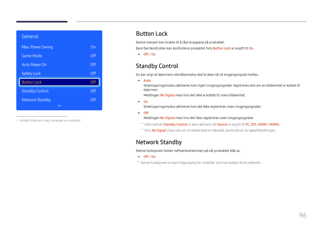 Samsung LH49DCJPLGC/EN, LH43DCJPLGC/EN Button Lock, Standby Control, Network Standby, Max. Power Saving Game Mode, Auto 