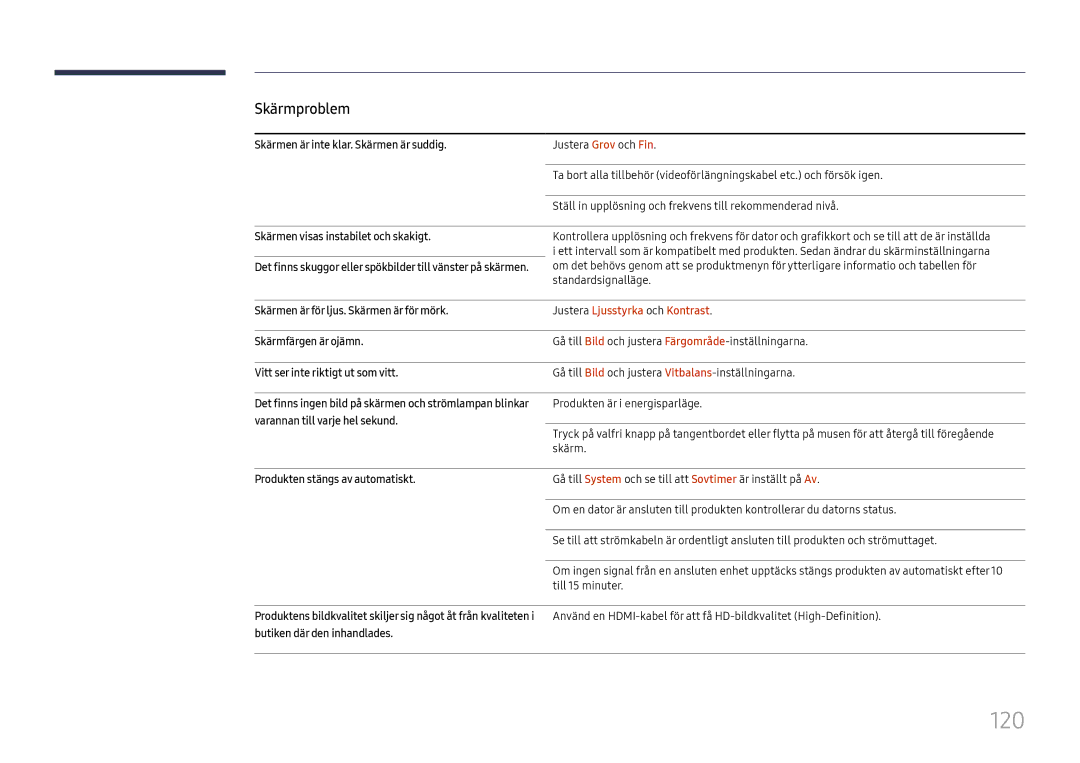 Samsung LH49DCJPLGC/EN, LH43DCJPLGC/EN, LH49DCHPLGC/EN manual 120, Justera Ljusstyrka och Kontrast 