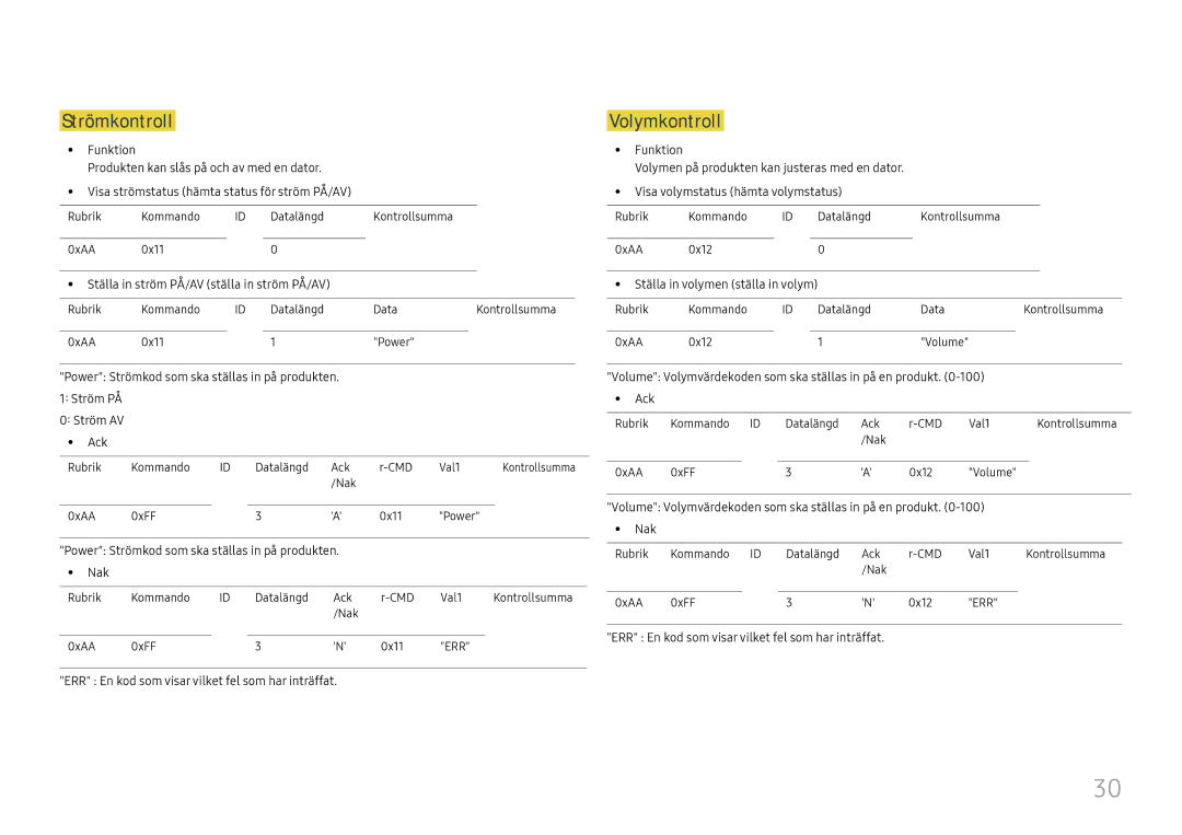 Samsung LH49DCJPLGC/EN, LH43DCJPLGC/EN, LH49DCHPLGC/EN manual Strömkontroll, Volymkontroll 