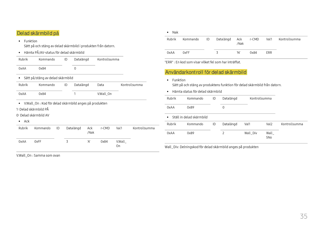 Samsung LH49DCHPLGC/EN, LH49DCJPLGC/EN, LH43DCJPLGC/EN manual Delad skärmbild på, Användarkontroll för delad skärmbild 