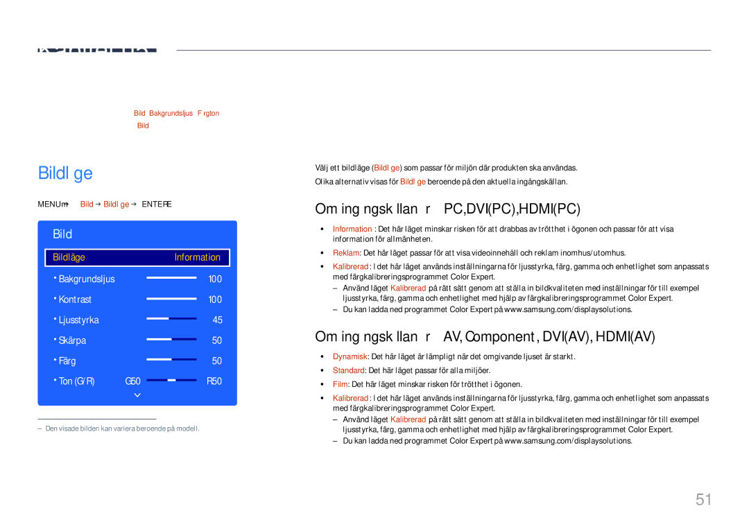 Samsung LH49DCJPLGC/EN, LH43DCJPLGC/EN, LH49DCHPLGC/EN manual Skärmjustering, Bildläge, Om ingångskällan är PC, DVIPC, Hdmipc 