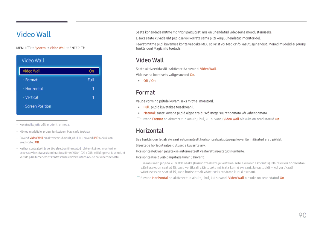 Samsung LH49DCJPLGC/EN, LH43DCJPLGC/EN, LH49DCHPLGC/EN manual Video Wall, Format, Horizontal 