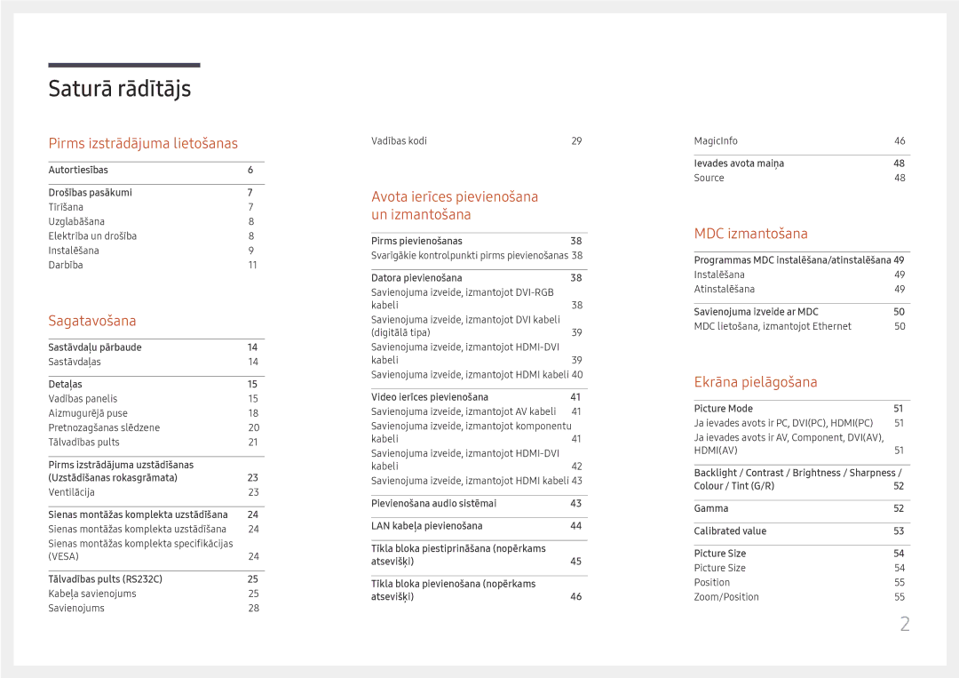 Samsung LH49DCHPLGC/EN, LH49DCJPLGC/EN, LH43DCJPLGC/EN manual Saturā rādītājs 